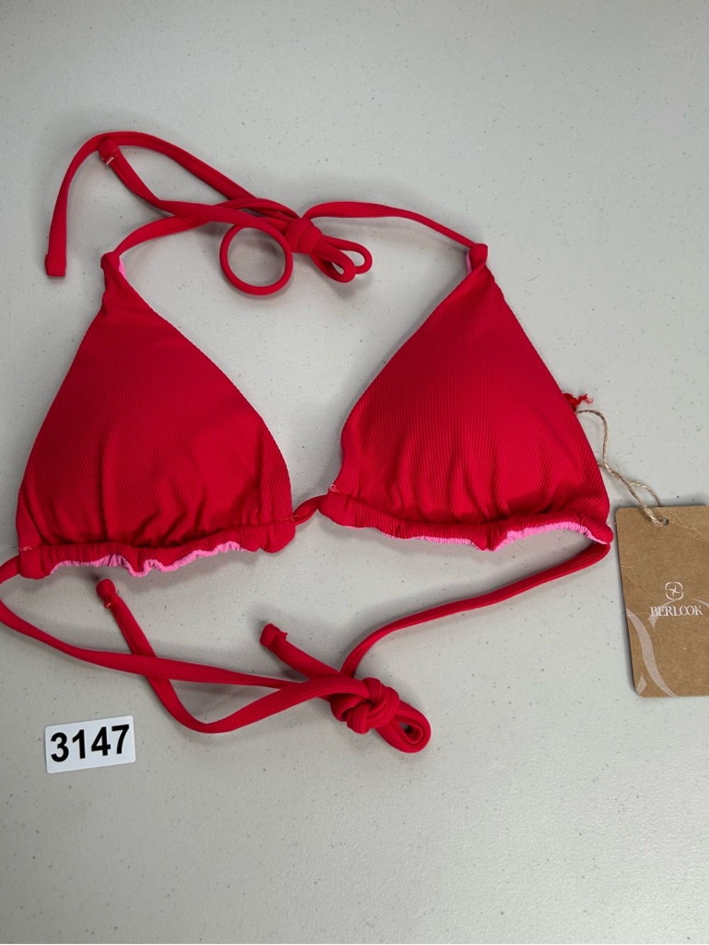 Berlook Bikini Top Small Red Pink Reversible Triangle Swimwear